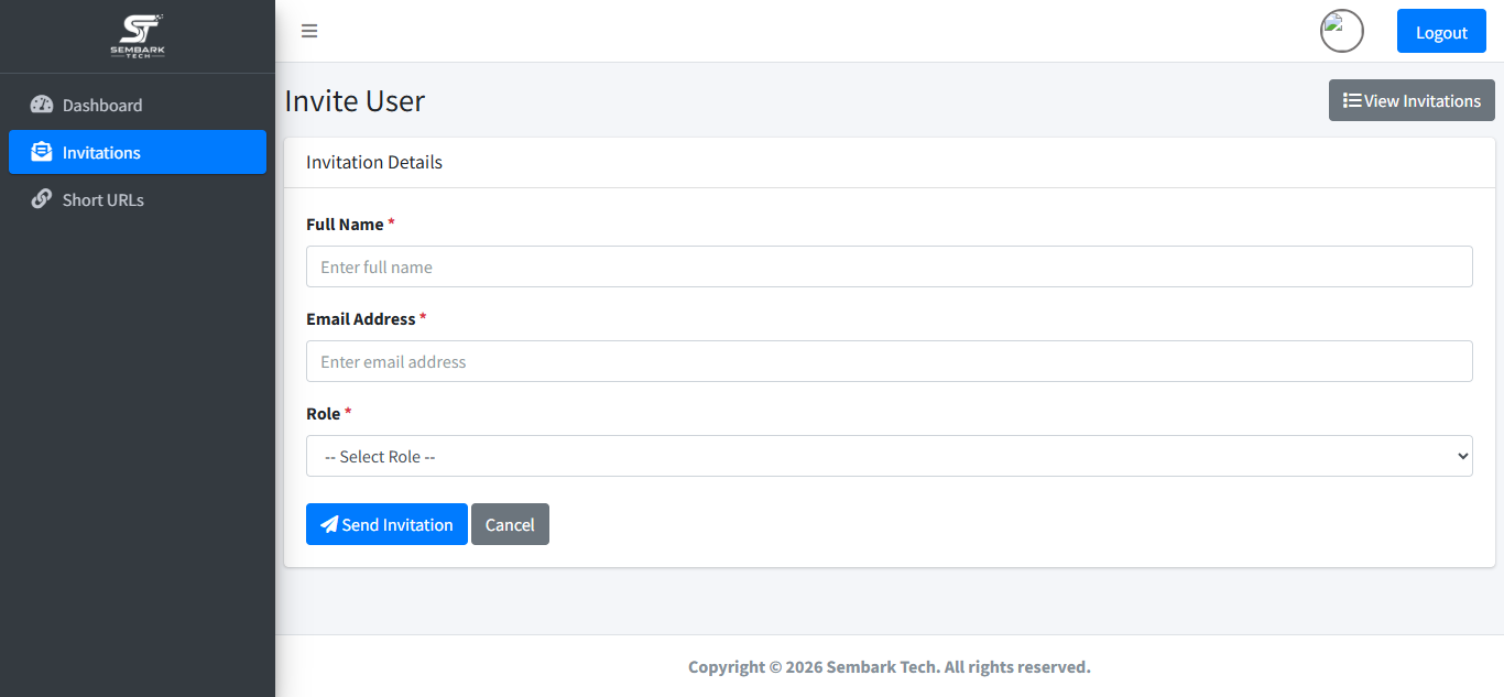 Admin new invitation form