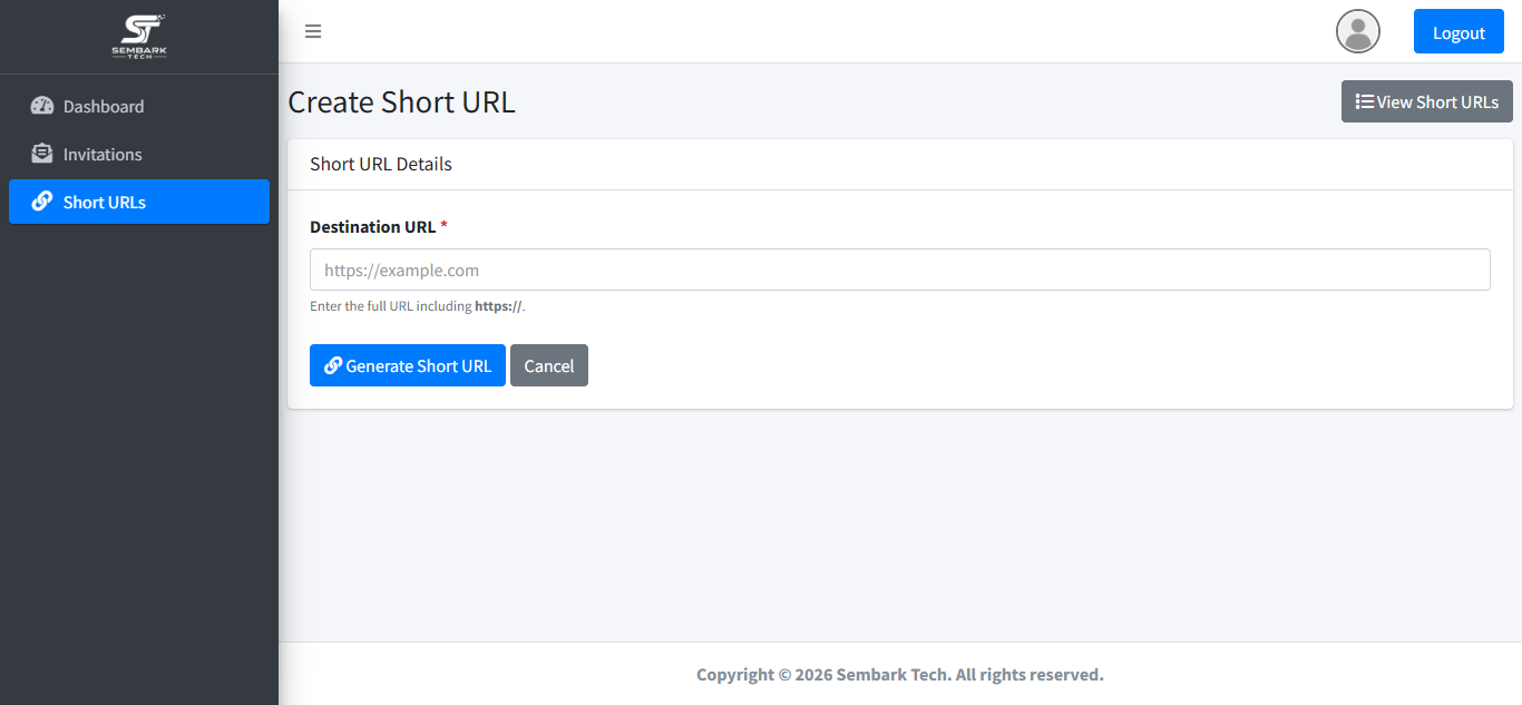 Admin create short URL form