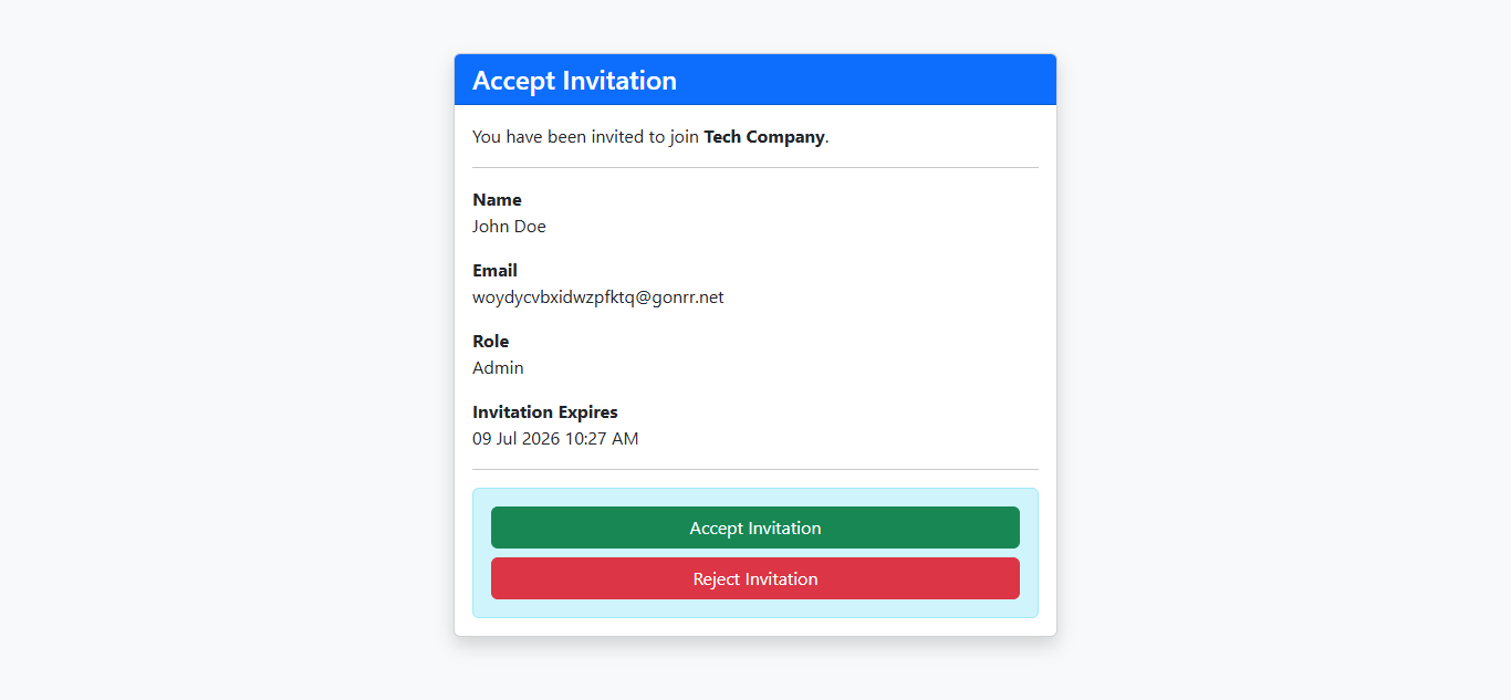 Accept invitation confirmation page